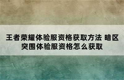 王者荣耀体验服资格获取方法 暗区突围体验服资格怎么获取